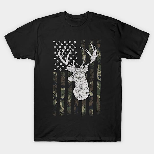 Buck Deer Hunting Camouflage Flag Hunter T-Shirt by SnugFarm